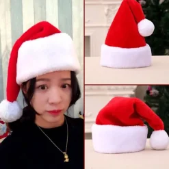Julehat, Julemandshat, Juleferiehat til Voksne, Unisex Fløjl Komfort Julehatte Ekstra Tyk Bred Klassisk