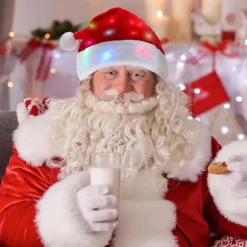 Julehat med LED-lys Sjov Julemandshat Plys Kunstpels Julehat med Lysende Farve