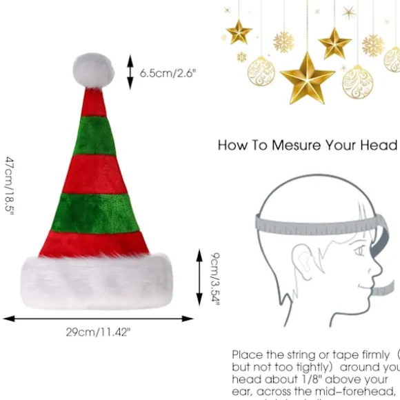 Julehat, Unisex-Voksen Julemandens Hat Deluxe Fløjl Julemand Hat Dekorationer Gaver Kostume Til Julefest Halloween Nyhed Stribet Rød&Grøn