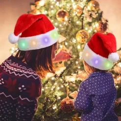 Julehatte til børn, 2-pak, rød fløjl, lysende hat, LED blinkende hovedbeklædning, juledekorationer, festartikler til hjemmet kid