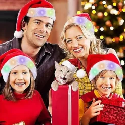 Julehatte til børn, 2-pak, rød fløjl, lysende hat, LED blinkende hovedbeklædning, juledekorationer, festartikler til hjemmet kid