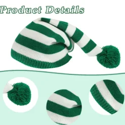 Julehatte til voksne, Elverhatte med lang hale, troldmandsstil, strikket hat til juletiden, festligt juletema, unisex design, vinter White green