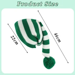 Julehatte til voksne, Elverhatte med lang hale, troldmandsstil, strikket hat til juletiden, festligt juletema, unisex design, vinter White green