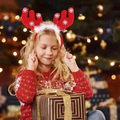 Julehovedbånd, Rensedyr Julehovedbånd, Julefest Hovedbånd med Klokke, Julehovedbånd til Børn Voksne, Juledekorativt Hovedbånd
