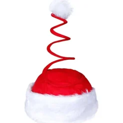 Julehue med spiralfjeder, julehue med fjeder, julemandshue, juletøj, julepynt, pynt til voksne og børn