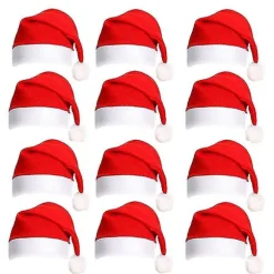 Julehue 12-pak Plyssede Julemandshatte til Julekostume Julefestartikler Julefrokostgaver Voksen Cosplay Tilbehør