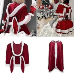 Julekappe med kaninører, Halloween julebryllupskappe, feriefest kostumekappe til kvinder piger, sjovt julesjal Rabbit ears shawl