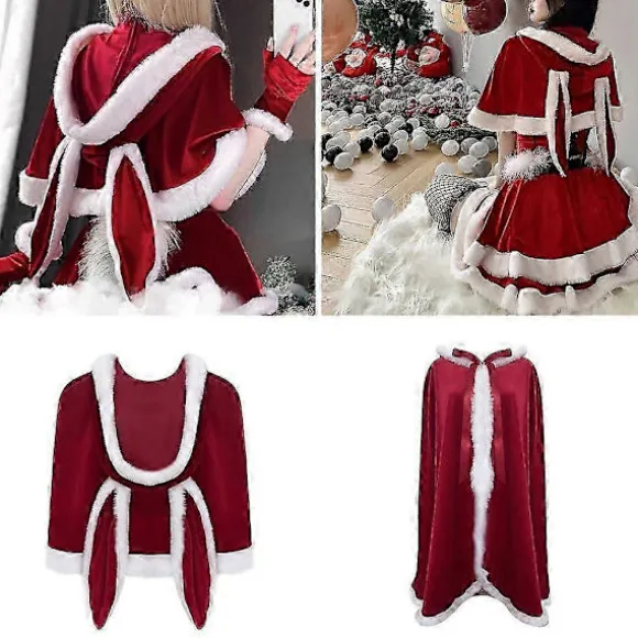 Julekappe med kaninører, Halloween julebryllupskappe, feriefest kostumekappe til kvinder piger, sjovt julesjal Rabbit ears shawl