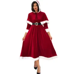 Julekjoler til kvinder Santa kostume med aftagelig hættekappe og bælte julefrokost outfit Red XXL