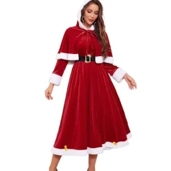 Julekjoler til kvinder Santa kostume med aftagelig hættekappe og bælte julefrokost outfit Red XXL