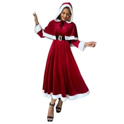 Julekjoler til kvinder Santa kostume med aftagelig hættekappe og bælte julefrokost outfit Red XXL