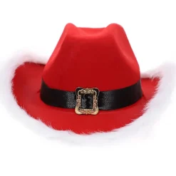 Julemandens julehat Julefest Cowboyhat Julelys Hat Festartikler (40X30CM, Rød)