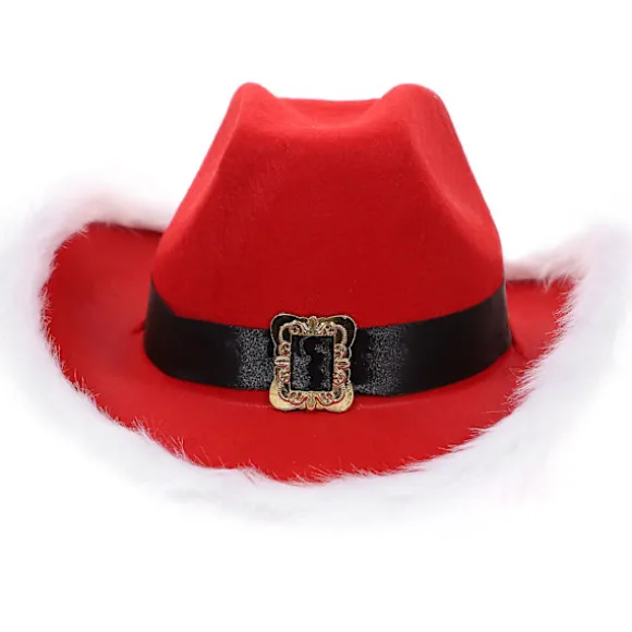 Julemandens julehat Julefest Cowboyhat Julelys Hat Festartikler (40X30CM, Rød)