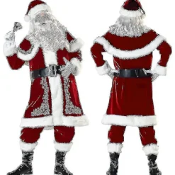 Julemandsdragt Voksen Julekostume Rød Deluxe Fløjl Fancy 8stk Gave_y -a 3XL