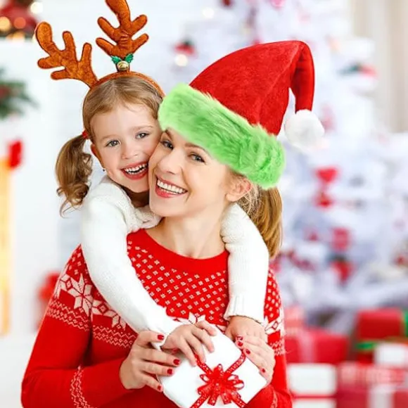 Julemandshat Grinch Julemandshat Unisex Rød Grøn Tyk Fløjl Behagelig Plys Julemandshat Jul Klassisk Hat Julehat