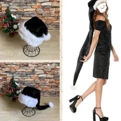 Julemandshat i fløjl, unisex, komfortabel, sort og hvid til voksne - 150 cm