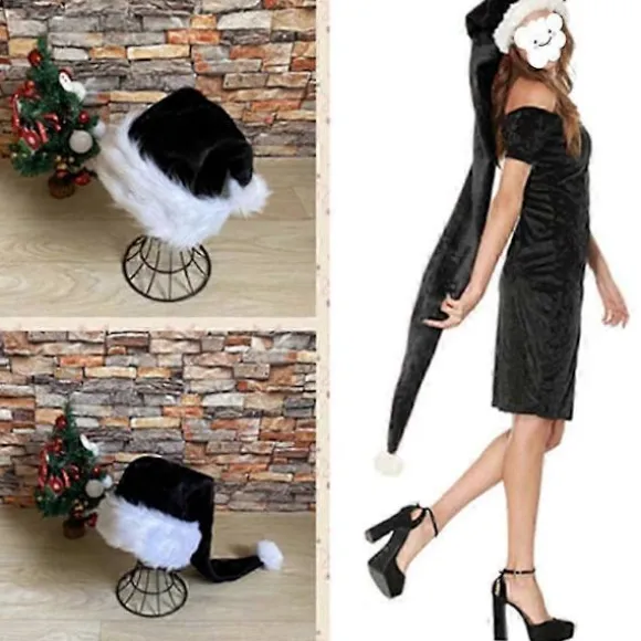 Julemandshat i fløjl, unisex, komfortabel, sort og hvid til voksne - 150 cm