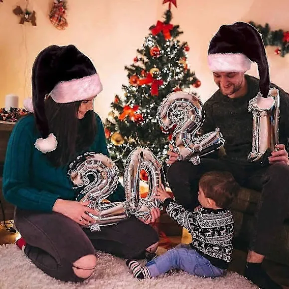 Julemandshat i fløjl, unisex, komfortabel, sort og hvid til voksne - 150 cm