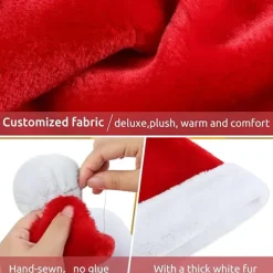 Julemandshat Julemandshat til voksne Deluxe Plys Julemandshat med en kunstig pelskvast på toppen og bred til julemandskostume