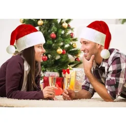 Julemandshat Julemandshat til voksne Deluxe Plys Julemandshat med en kunstig pelskvast på toppen og bred til julemandskostume