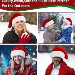 Julemandshat Julemandshat til voksne Deluxe Plys Julemandshat med en kunstig pelskvast på toppen og bred til julemandskostume