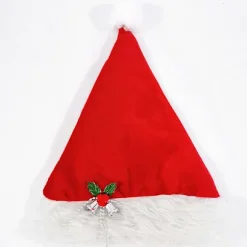 Julemandshat med klokker, dobbeltlags komposit i gylden velour + plys julemandshat