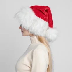 Julemandshat Rød Tyk Stor Fluffy Hatte til Voksne Mænd Kvinder Varm Skihat Julefrokost Julemand Cosplay Feriehatte YEMAA