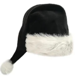 Julemandshat til voksne 75cm Sort Plys Pompom Kostume