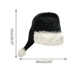Julemandshat til voksne 75cm Sort Plys Pompom Kostume