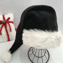 Julemandshat til voksne 75cm Sort Plys Pompom Kostume