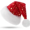 Julemandshat til voksne, fluffy julehat med gyldne stjerner, varm stor julehat til mænd og kvinder