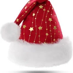 Julemandshat til voksne, fluffy julehat med gyldne stjerner, varm stor julehat til mænd og kvinder