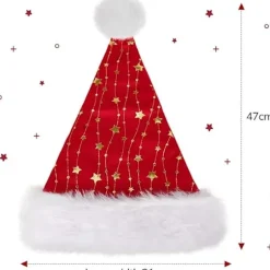 Julemandshat til voksne, fluffy julehat med gyldne stjerner, varm stor julehat til mænd og kvinder
