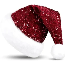 Julemandshat til voksne, luksuriøs plysjulehat med pompon til mænd og kvinder - FQ-