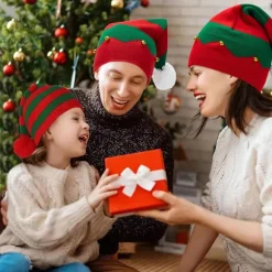 Julemandshue Elf Julebeaniehat til Kvinder Mænd Varmt Strikket Hat med Poms Jule Nytår Fest Red Green Medium