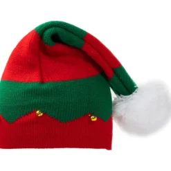 Julemandshue Elf Julebeaniehat til Kvinder Mænd Varmt Strikket Hat med Poms Jule Nytår Fest Red Green Medium
