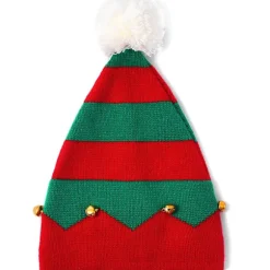 Julemandshue Elf Julebeaniehat til Kvinder Mænd Varmt Strikket Hat med Poms Jule Nytår Fest Red Green Medium