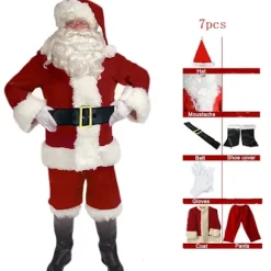Julemandskostume 7 dele - komplet julekostume til voksne Cosplay Julemandskostume plus julemand plus santa xl puls (180-195cm)