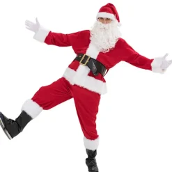 Julemandskostume 7 dele Julkomplett udklædningsdragt til voksen Cosplay julemandskostume plus santa plus santa plus santa xl puls (180-195cm)