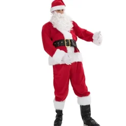 Julemandskostume 7 dele Komplet juleudklædningsdragt til voksne Cosplay julemandskostume plus santa plus santa xl puls (180-195cm)