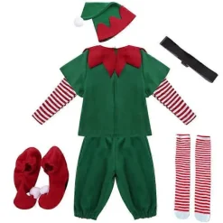 Julemandskostume Grøn Elf Cosplay Familie Julefest Nytår Maskerade Kostume til Voksne Kvinder 150 Men 180