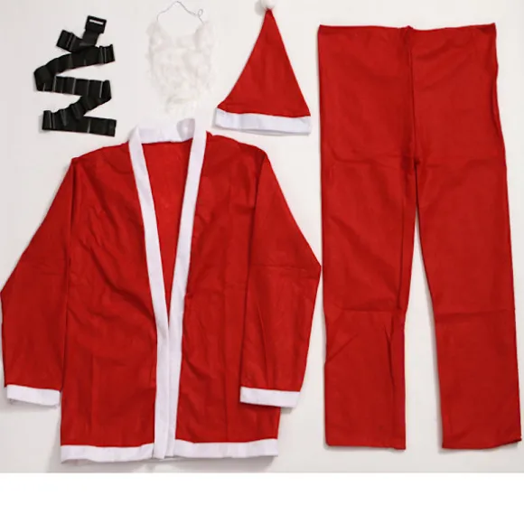 Julemandskostume i tykt non-woven stof, 5-delt kostume til mænd, juleforestillingstilbehør