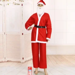 Julemandskostume i tykt non-woven stof, 5-delt kostume til mænd, juleforestillingstilbehør