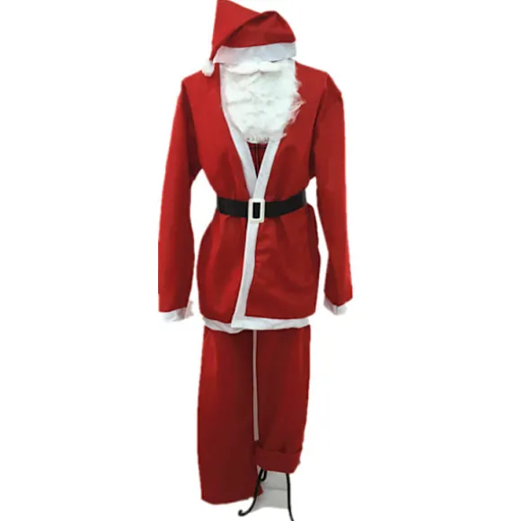 Julemandskostume i tykt non-woven stof, 5-delt kostume til mænd, juleforestillingstilbehør