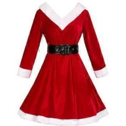 Julemandskostume til kvinder med kjole, julemandshat, læderbælte, strømper og skoovertræk, julemandskostumesæt til piger, julemodel 4 S Christmas model 4 S | Fyndiq