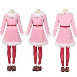 Julemandskostume til kvinder med kjole, julemandshat, læderbælte, strømper og skoovertræk, julemandskostumesæt til piger, julemodel 4 S Christmas model 4 S | Fyndiq