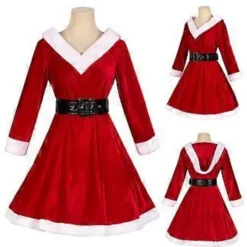 Julemandskostume til kvinder med kjole, julemandshat, læderbælte, strømper og skoovertræk, julemandskostumesæt til piger, julemodel 4 S Christmas model 4 S | Fyndiq