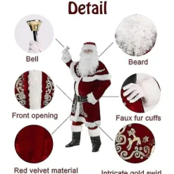Julemandskostume til mænd Julefrokost Cosplay til voksne Rød Deluxe Fløjl Julemandskostume Xx