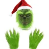 Julemaske og handsker, kostume rekvisitter, latex fuld hovedmaske