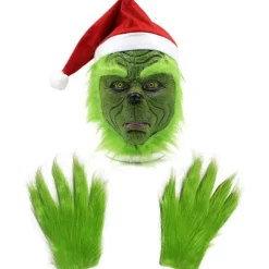 Julemaske og handsker, kostume rekvisitter, latex fuld hovedmaske